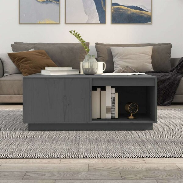VIDAXL - Tömör Fenyőfa Dohányzóasztal - Szürke - 100x101x40,5cm