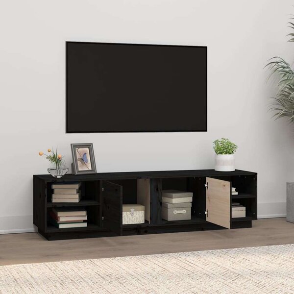 VidaXL Tömörfenyő TV-szekrény - Fekete - 156x40x40 cm