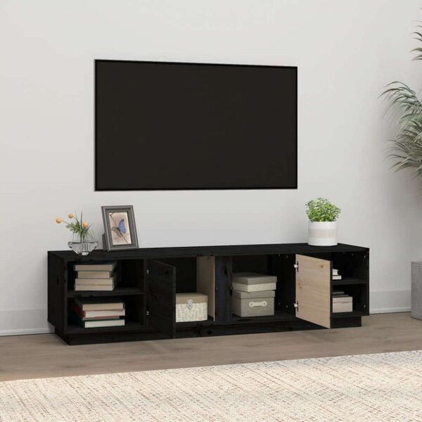 VidaXL Tömörfenyő TV-szekrény - Fekete - 156x40x40 cm