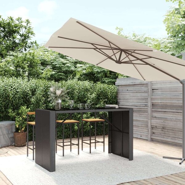 Kertbútor - Fekete Polyrattan Bárasztal - 185x80x110cm