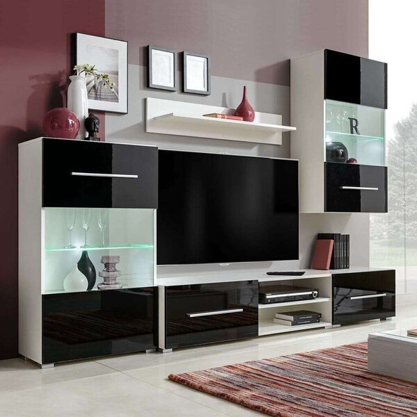 Modern TV Állvány Szett - Fekete-Fehér - 5 Rész