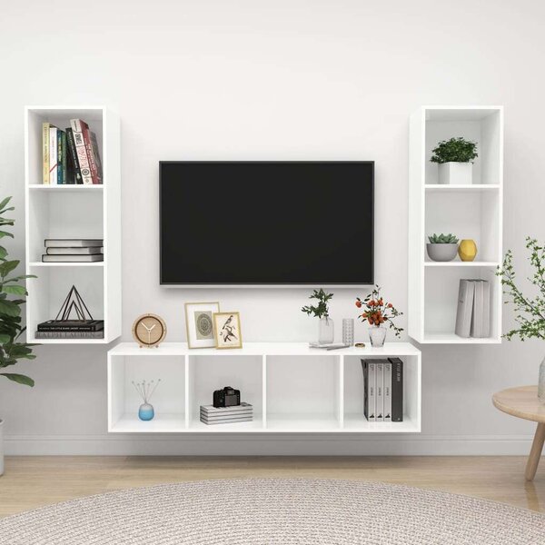 VidaXL 3 részes fehér forgácslap TV-szekrény szett