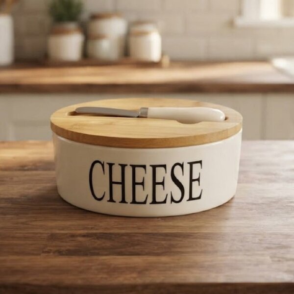 Cheese - feliratos kerek sajttartó sajtkéssel