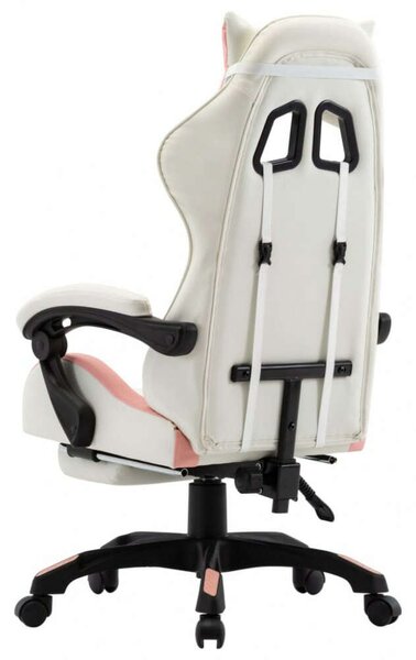 Gamer Szék - Rózsaszín-Fehér - Állítható Magasságú - Lábtartóval