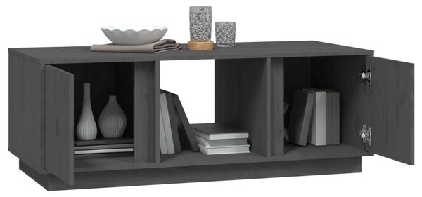 Fenyőfa Dohányzóasztal - Szürke - 110x50x40 cm - Tárolóval