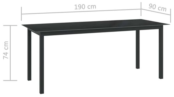 Kerti Asztal - Alumínium Üveg - Fekete - 190x90 cm
