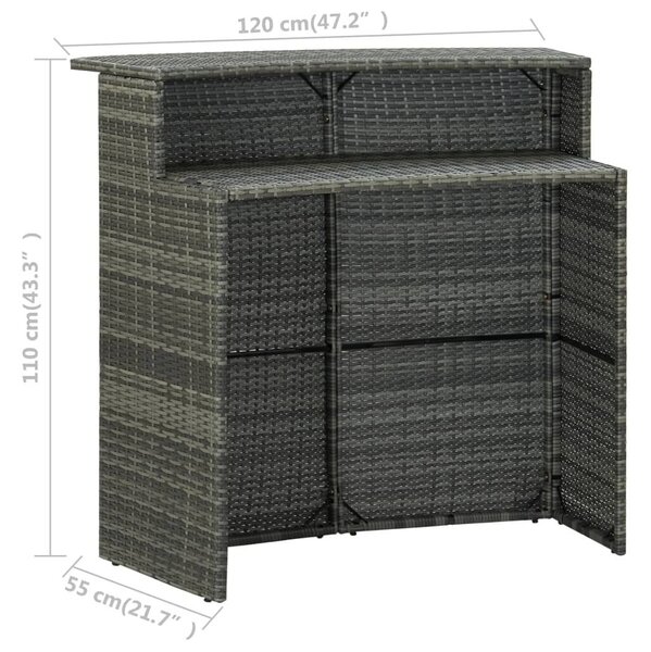 Kertre Kész Polyrattan Bárasztal - 120x55x110 cm