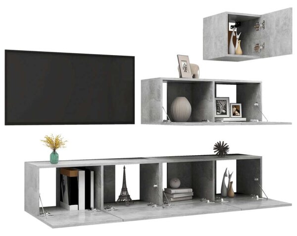 VidaXL Falra Szerelhető TV Szekrény Szett - Beton Szürke - 4 részes