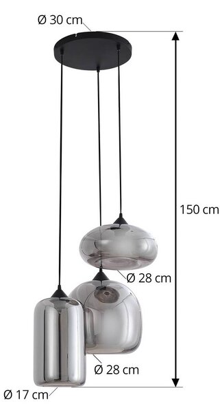 Lindby Marla lógó világítás, kör alakú, üveg, füstszürke, 50 cm, dimmelhető, Fekete, Nappali / Étkező, Üveg, Modern