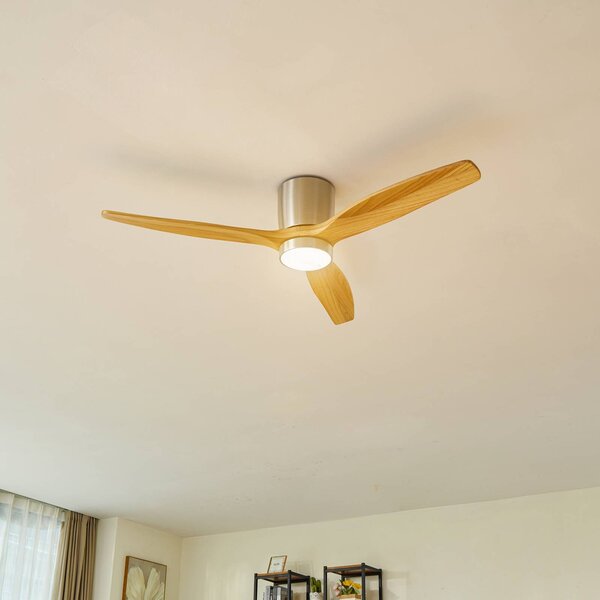 Lucande LED mennyezeti ventilátor Faipari, nikkel, DC, csendes, 132 cm, Alu / szürke / cink, Nappali / Étkező, Műanyag, Modern