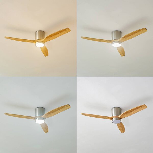 Lucande LED mennyezeti ventilátor Faipari, nikkel, DC, csendes, 132 cm, Alu / szürke / cink, Nappali / Étkező, Műanyag, Modern