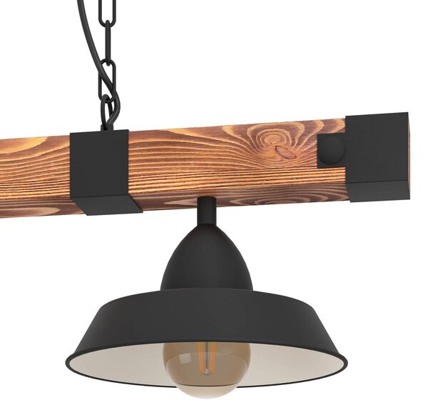 EGLO Oldbury függőlámpa, fekete/sötét fa, hossza 86 cm, 2-lámpás., dimmelhető, Sötét fa, Nappali / Étkező, Fa, Vidéki otthon / Rusztikus