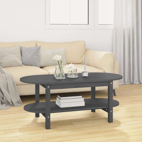 Fenyőfa Ovális Dohányzóasztal - Szürke - 110x55x45 cm