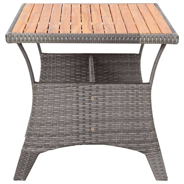 Akácfa Kerti Asztal - PE-Rattan - Szürke - 120x70x66 cm