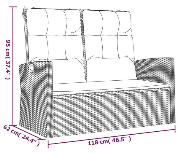 Polyrattan Kerti Pad - Dönthető - 118 cm - Fekete
