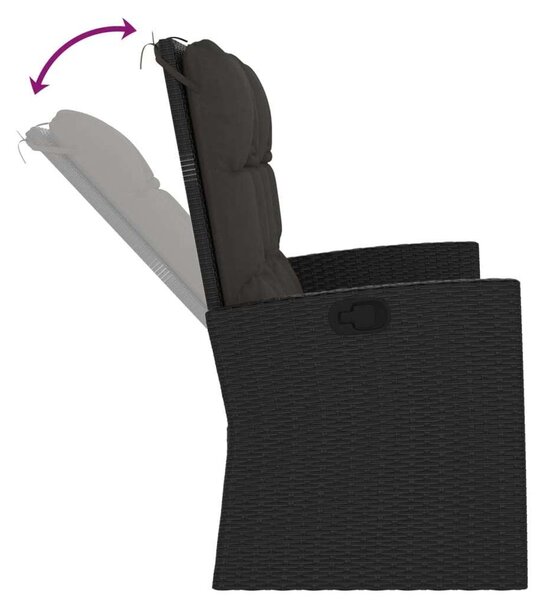 Polyrattan Kerti Pad - Dönthető - 118 cm - Fekete