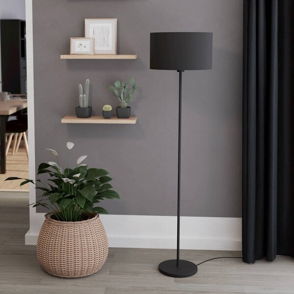 EGLO Maserlo állólámpa, fekete, magasság 151 cm, szövet/acél, Fekete, Nappali / Étkező, fém, Modern