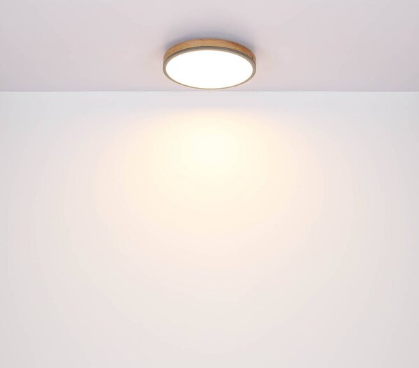 Globo LED mennyezeti lámpa Doro, Ø 45 cm, sötét grafit/fa, fa, CCT, dimmelhető, Sötét fa, Nappali / Étkező, Fa, Modern
