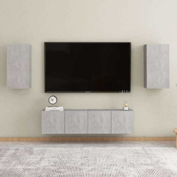 4 részes betonszürke forgácslap tv-szekrényszett