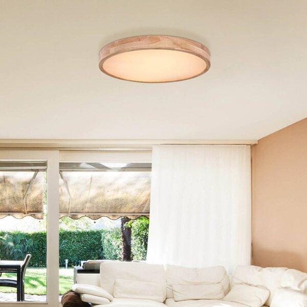 Globo Rainer LED mennyezeti lámpa, Ø 60 cm, fa hatású, fém, CCT, dimmelhető, Sötét fa, Nappali / Étkező, fém