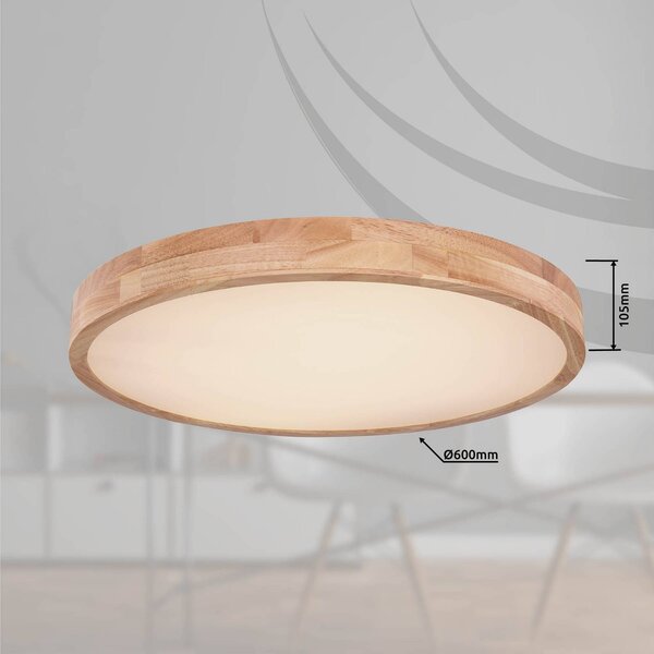 Globo Rainer LED mennyezeti lámpa, Ø 60 cm, fa hatású, fém, CCT, dimmelhető, Sötét fa, Nappali / Étkező, fém