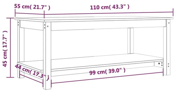 VIDAXL - Dohányzóasztal - Tömör Fenyőfa - 110x55x45 cm