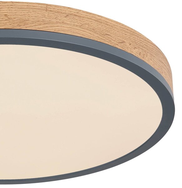 Globo LED mennyezeti lámpa Doro, Ø 45 cm, sötét grafit/fa, fa, CCT, dimmelhető, Sötét fa, Nappali / Étkező, Fa, Modern