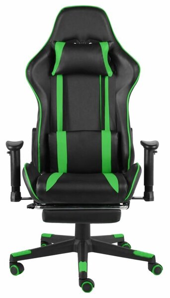 VidaXL Gamer Forgószék - Zöld-Fekete - Lábtartóval