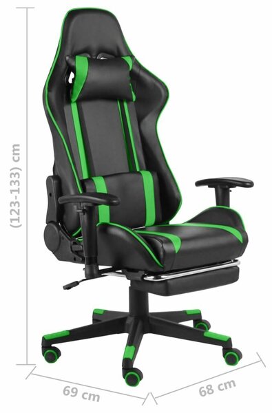 VidaXL Gamer Forgószék - Zöld-Fekete - Lábtartóval