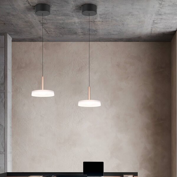 Trio Lighting Celeste LED-es függőlámpa, fehér/barna, Ø 22 cm, üveg, fényerőszabályzóval,, dimmelhető, Fehér / opál, Nappali / Étkező, Üveg, Modern