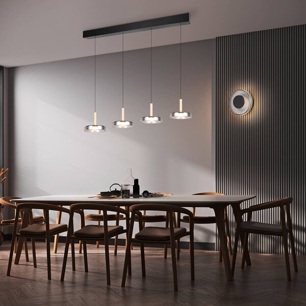 Trio Lighting LED fali lámpa Celeste, fekete/króm, Ø 22 cm üveg, fényerőszabályzó, dimmelhető, Króm / ezüst, Nappali / Étkező, Üveg, Modern