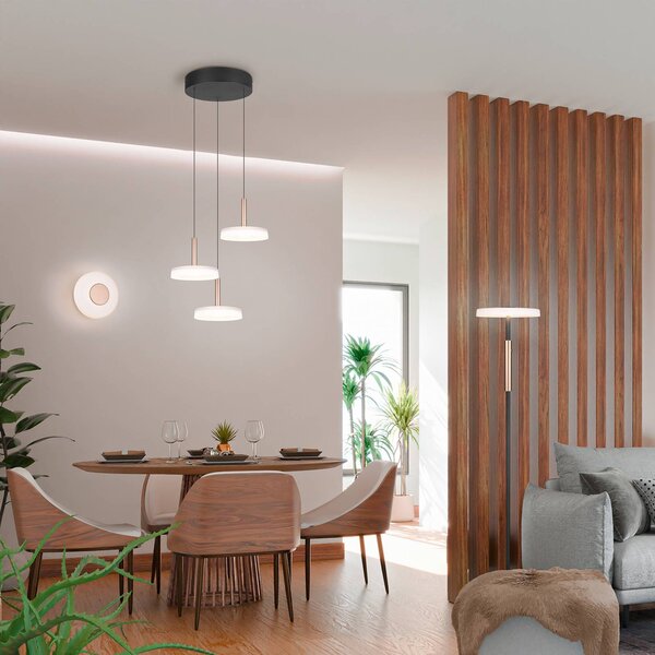 Trio Lighting LED fali lámpa Celeste, barna/fehér, Ø 22 cm-es üveg dimmelhető, dimmelhető, Fehér / opál, Nappali / Étkező, Üveg, Modern