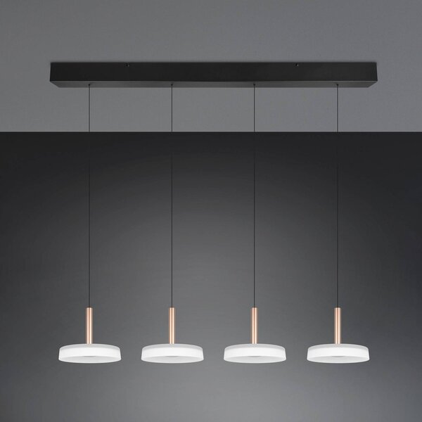 Trio Lighting LED függőlámpa Celeste fehér/barna 115 cm 4 lámpás üveg dimmelhető, dimmelhető, Fehér / opál, Nappali / Étkező, Üveg, Modern