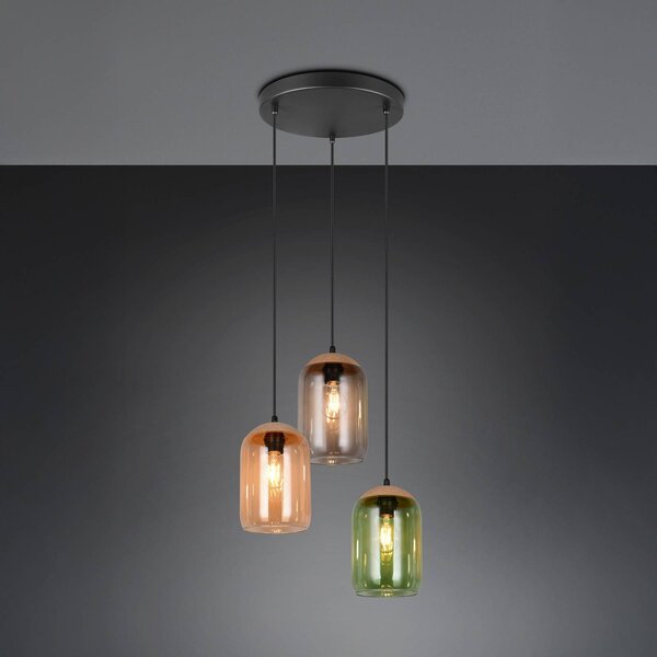 Trio Lighting Cork függőlámpa, többszínű, Ø 30 cm, 3-as lámpa, üveg/parafa, dimmelhető, Többszínű, Nappali / Étkező, Üveg, Modern