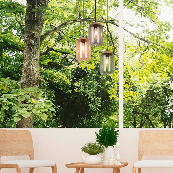 Trio Lighting Cork függőlámpa, többszínű, Ø 30 cm, 3-as lámpa, üveg/parafa, dimmelhető, Többszínű, Nappali / Étkező, Üveg, Modern