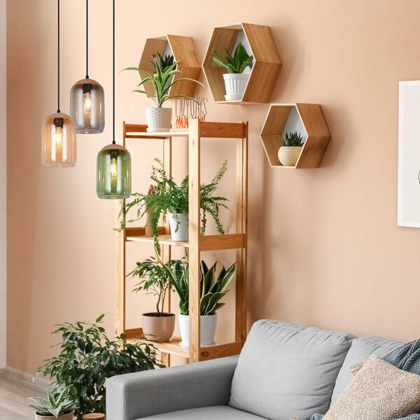 Trio Lighting Cork függőlámpa, többszínű, Ø 30 cm, 3-as lámpa, üveg/parafa, dimmelhető, Többszínű, Nappali / Étkező, Üveg, Modern
