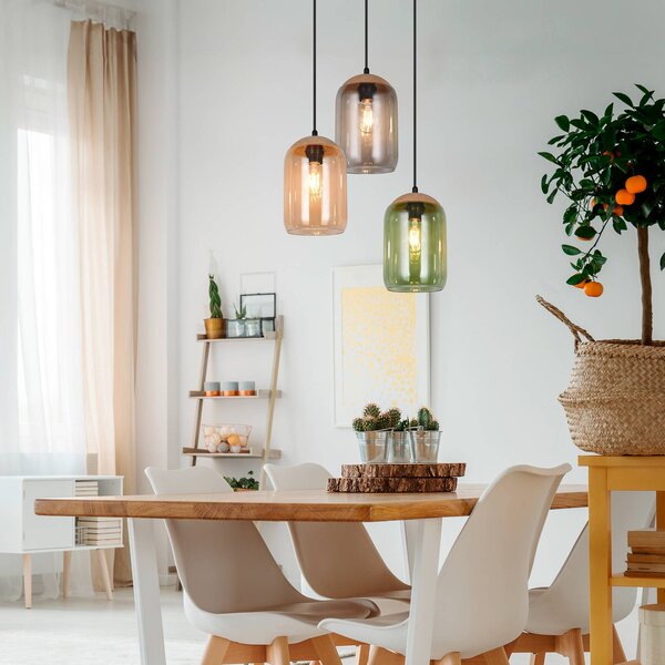 Trio Lighting Cork függőlámpa, többszínű, Ø 30 cm, 3-as lámpa, üveg/parafa, dimmelhető, Többszínű, Nappali / Étkező, Üveg, Modern