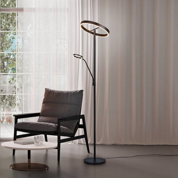 Trio Lighting LED állólámpa Willis, fekete, 180 cm magas, fém CCT fényerőszabályzóval, dimmelhető, Fekete, Nappali / Étkező, fém, Modern