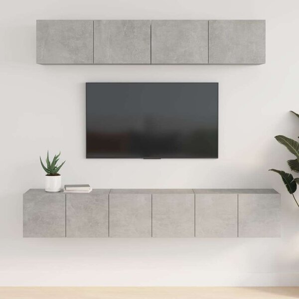 Modern Falra Szerelhető TV Szekrény Szett - Betonszürke - 5 Rész