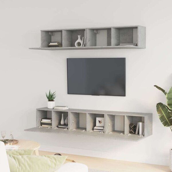 Modern Falra Szerelhető TV Szekrény Szett - Betonszürke - 5 Rész