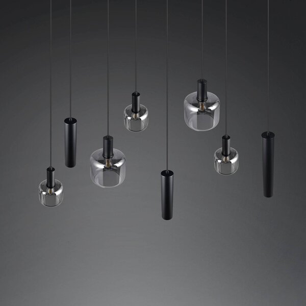 Trio Lighting Mataro függőlámpa, króm/fekete, 118 cm, 8-as üveg/fém, lámpa, dimmelhető, Króm / ezüst, Nappali / Étkező, Üveg, Modern