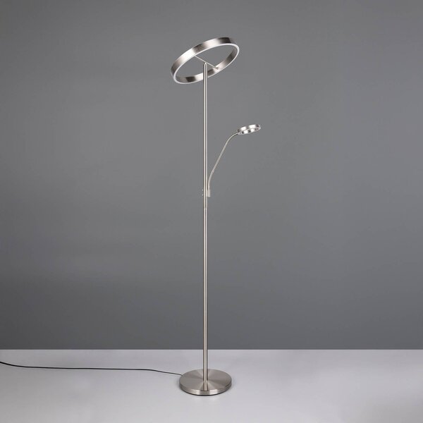 Trio Lighting LED állólámpa Willis, nikkel, magasság 180 cm, fém CCT fényerőszabályzóval, dimmelhető, Alu / szürke / cink, Nappali / Étkező, fém, Modern