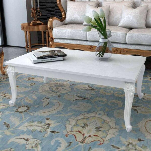 Elegáns Dohányzóasztal - Magasfényű Fehér - 115x65x42 cm