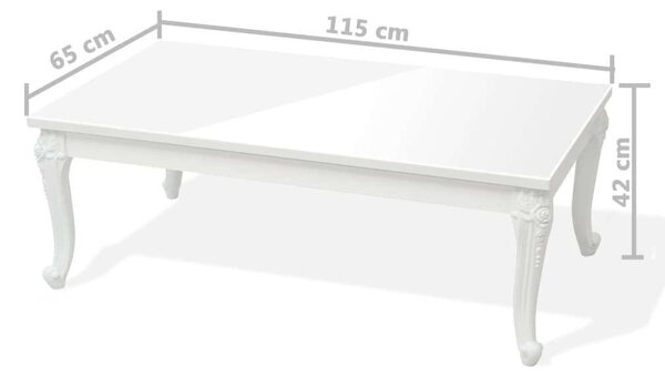 Elegáns Dohányzóasztal - Magasfényű Fehér - 115x65x42 cm