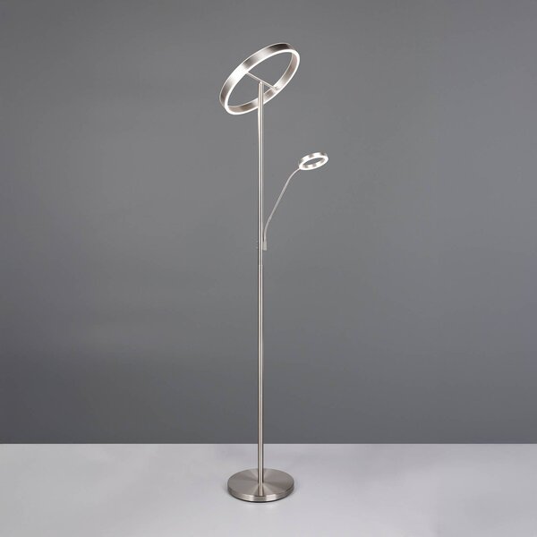 Trio Lighting LED állólámpa Willis, nikkel, magasság 180 cm, fém CCT fényerőszabályzóval, dimmelhető, Alu / szürke / cink, Nappali / Étkező, fém, Modern