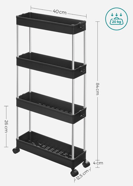 MOBIX keskeny polc kerekeken 4 kosárral, fekete