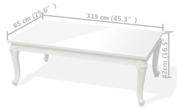 Elegáns Dohányzóasztal - Magasfényű Fehér - 115x65x42 cm