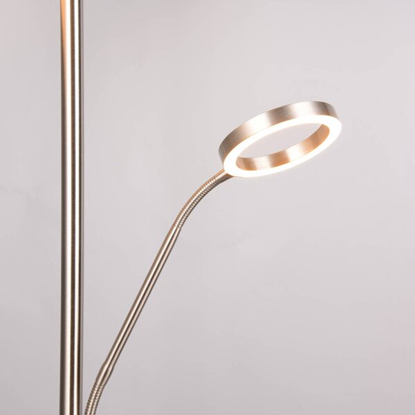 Trio Lighting LED állólámpa Willis, nikkel, magasság 180 cm, fém CCT fényerőszabályzóval, dimmelhető, Alu / szürke / cink, Nappali / Étkező, fém, Modern