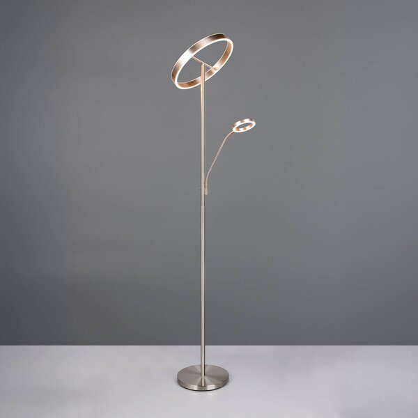 Trio Lighting LED állólámpa Willis, nikkel, magasság 180 cm, fém CCT fényerőszabályzóval, dimmelhető, Alu / szürke / cink, Nappali / Étkező, fém, Modern