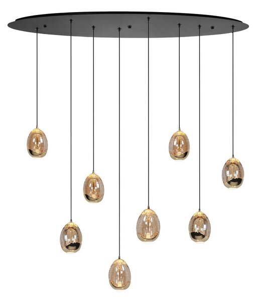 HighLight Akasztólámpa Golden Egg, borostyán/arany, hossza 100 cm, 8-light üveg, dimmelhető, Krém / borostyánsárga, Nappali / Étkező, Üveg, Modern